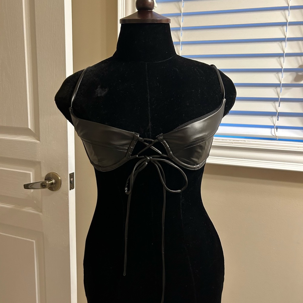 Black leather bra top